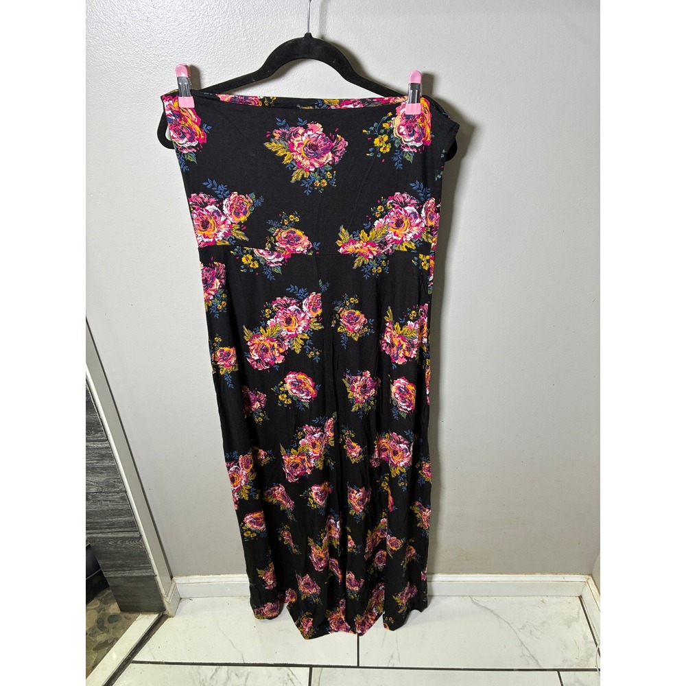 Mudd Womens XL Black Floral Convertible Maxi Dress Skirt Strapless Tube NWT